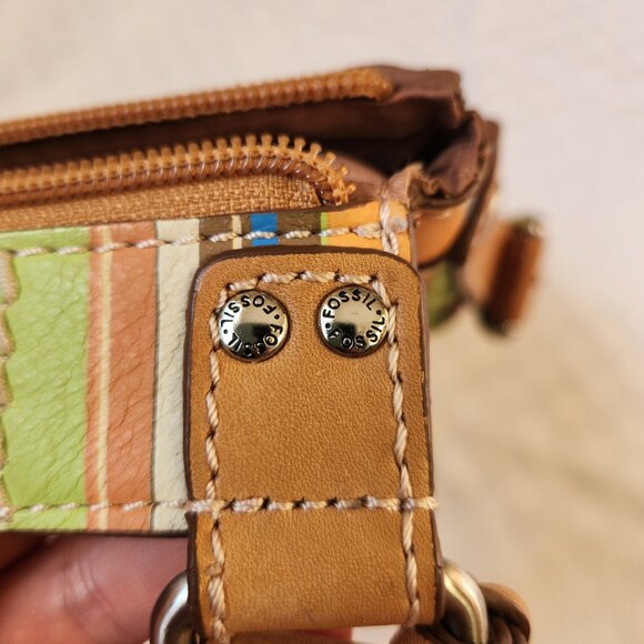 Fossil 100% Leather Beige/ Multicolor Strips Crossbody Bag - Picture 12 of 16